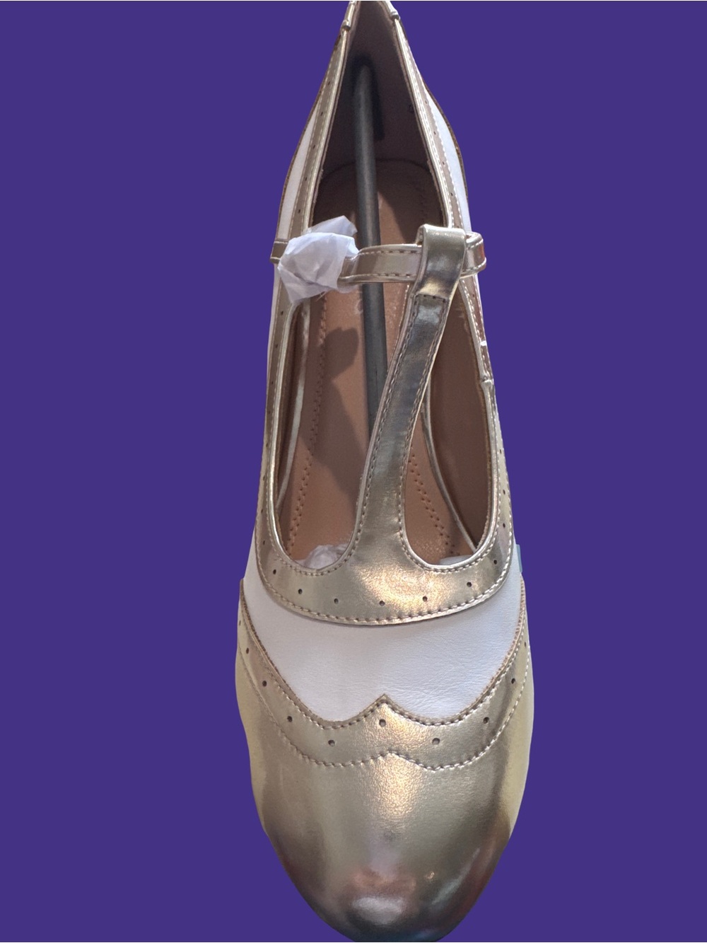Adams Metallic Gold and White T-Strap Flat